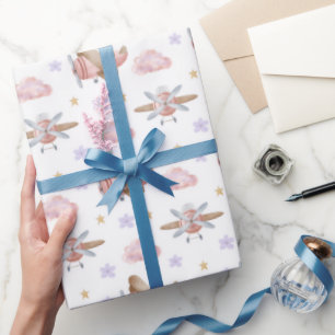 Waterverf Roze Vliegtuig Cadeaupapier