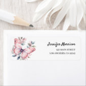 Waterverf Roze Vlinder Verjaardagsadreslabel Etiket (Insitu)