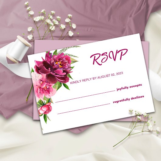Waterverf roze volken Rustic Wedding RSVP Kaart