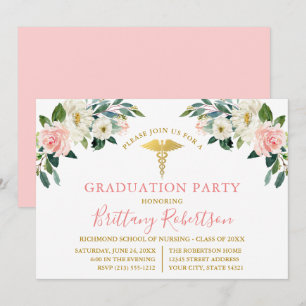 Waterverf Roze White Floral Medical Afstudeerder P Kaart