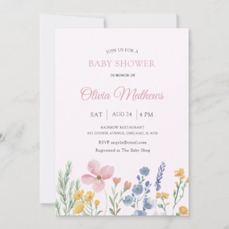 Waterverf Roze Wilde Bloem Baby Shower Kaart
