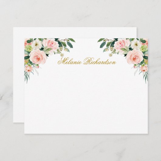 Waterverf Roze Wit Bloemgoud gepersonaliseerd Notitiekaartje (Voorkant / Achterkant)