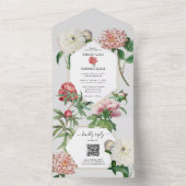 Waterverf Roze Wit Pioenrozen Bloemen Bruiloft All In One Uitnodiging (Binnen)