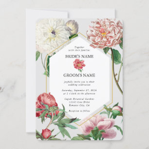 Waterverf Roze Wit Pioenrozen Bloemen Bruiloft Kaart