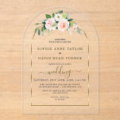 Waterverf Roze Witte Bloemen Gouden Boog Bruiloft Acryl Uitnodigingen (Voorkant)