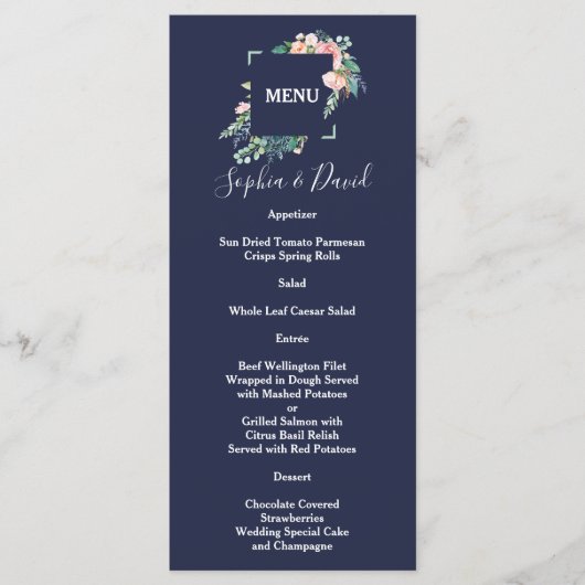 Waterverf Roze Witte Bloemen Groen Lijst Weddensch Menu (Voorkant)