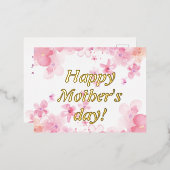 Waterverf Roze Witte Bloemen Moederdag Wens Folie Feestdagen Briefkaart (Voorkant / Achterkant)