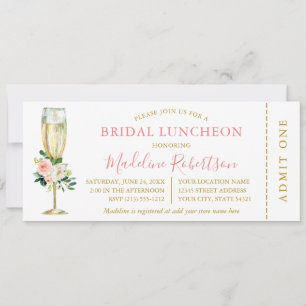 Waterverf Roze witte flora Bridal Lunch Ticket Kaart