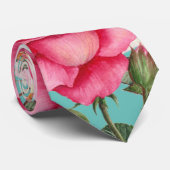 Waterverf Roze witte rozen Corner Plain Turquoise Stropdas (Opgerold)