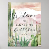 Waterverf Roze Woestijn Natuur Cactus Welkom Poster (Voorkant)