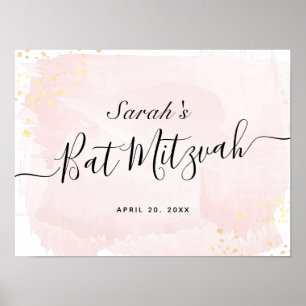 Waterverf Roze x Gold Bat Mitzvah Welkomstteken Poster