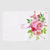 Waterverf Roze Zomer Bloemen Monogram Golfhanddoek (Horizontaal)