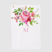 Waterverf Roze Zomer Bloemen Monogram Golfhanddoek (Voorkant)