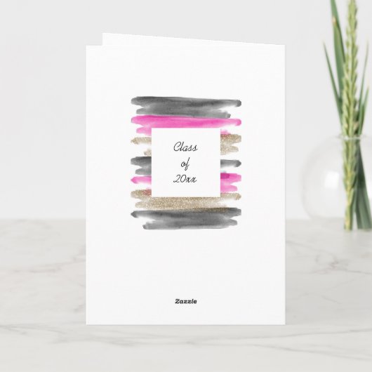 Waterverf Roze zwarte gouden Afstuderen Kaart (Achterkant)