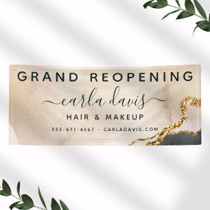 Waterverf Roze zwarte goudzout Heropening Spandoek