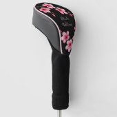 Waterverf Roze Zwarte Kersenbloesem Monogram Golfheadcover (Schuin)