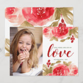 Waterverf Rozen Aangepaste foto Valentijnsdag Kaart (Voorkant / Achterkant)