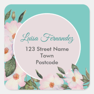 Waterverf Rozen Ballerina Floral Address Circle Vierkante Sticker