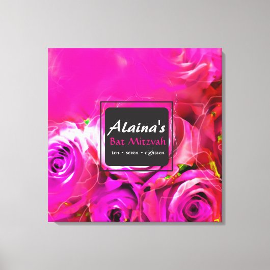 WATERVERF ROZEN BAT Mitzvah Memory Inlogbord Canvas Afdruk (Voorkant)