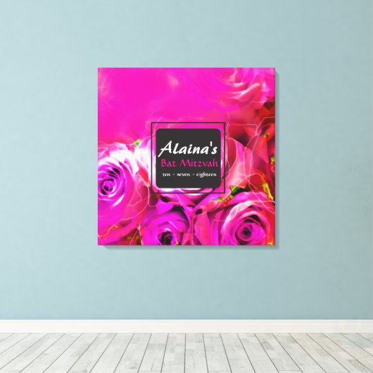 WATERVERF ROZEN BAT Mitzvah Memory Inlogbord Canvas Afdruk (Insitu (Houten vloer))