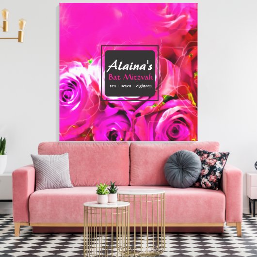 WATERVERF ROZEN BAT Mitzvah Memory Inlogbord Canvas Afdruk (Insitu (Woonkamer))