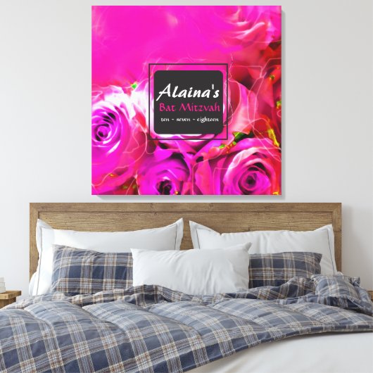 WATERVERF ROZEN BAT Mitzvah Memory Inlogbord Canvas Afdruk (Insitu (Slaapkamer))