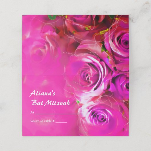 WATERVERF ROZEN Bat Mitzvah Seating Escort Kaart (Buitenkant ongevouwen)