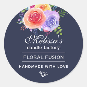 Waterverf Rozen Bloemen Boeket Kaars Zeep Ronde Sticker