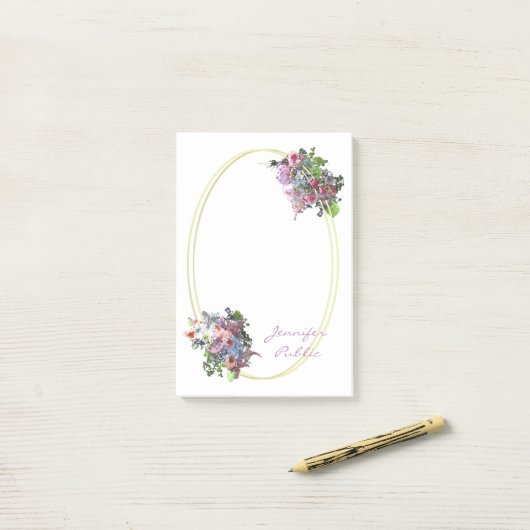 Waterverf Rozen Bloemen Hand Script Sjabloon Post-it® Notes (Op bureau)