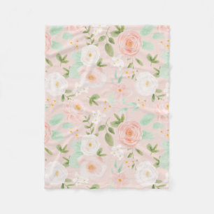 Waterverf Rozen Bloemen in Roze en Perzik Fleece Deken