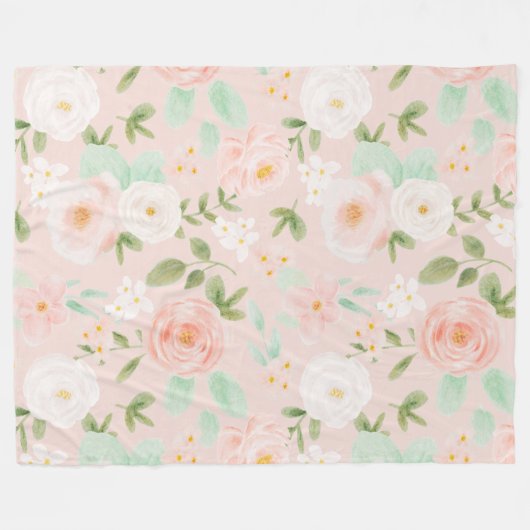 Waterverf Rozen Bloemen in Roze en Perzik Fleece Deken (Voorkant (Horizontaal))
