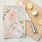 Waterverf Rozen Bloemen in Roze en Perzik Theedoek (Quarter Fold)