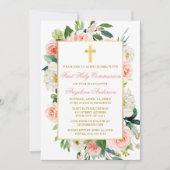 Waterverf Rozen Bloemen Roze Goud Lijst Communie Kaart (Voorkant)