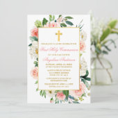 Waterverf Rozen Bloemen Roze Goud Lijst Communie Kaart (Staand voorkant)