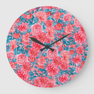 Waterverf Rozen Bloemen Tapestry Grote Klok