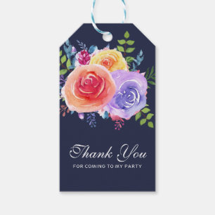 Waterverf Rozen Bloemenboeket Verjaardag Bedankt Cadeaulabel