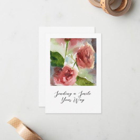 waterverf rozen briefkaart (Voorkant / Achterkant in situ)