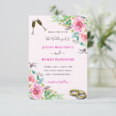 Waterverf Rozen bruiloft uitnodiging met ringen (Staand voorkant)