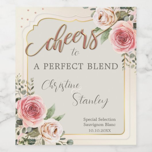 Waterverf Rozen Cheers Weddenschap Wijn Etiket (Enkel label)