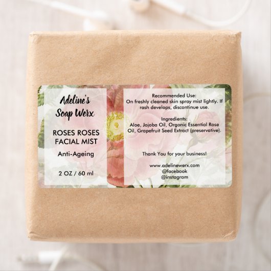 Waterverf Rozen Cosmetische spray Productlabel Etiket (Insitu)