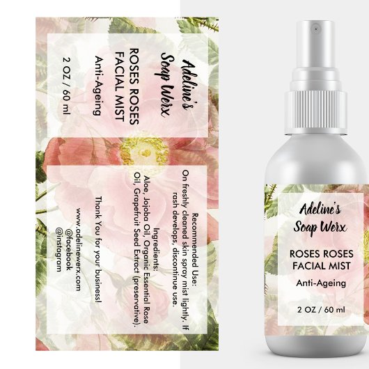 Waterverf Rozen Cosmetische spray Productlabel Etiket