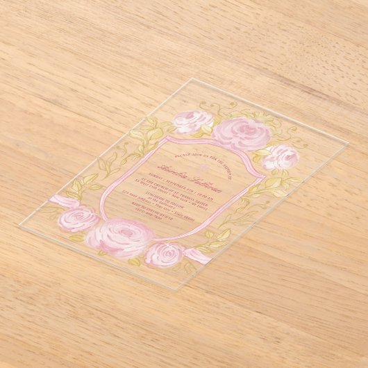 Waterverf Rozen Crest Doop Acryl Uitnodigingen (Laagn)