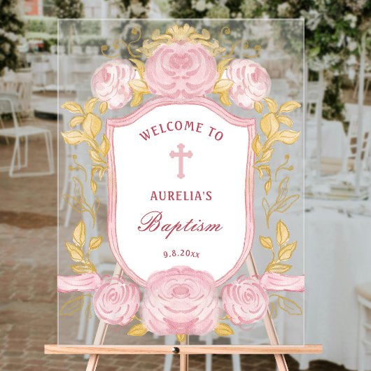 Waterverf Rozen Crest doop welkom Acryl Bord