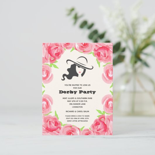 Waterverf Rozen Derby Party Briefkaart (Staand voorkant)