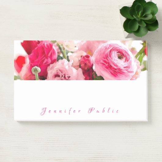 Waterverf Rozen Elegant Script Bloemen Sjabloon Post-it® Notes (Kantoor)
