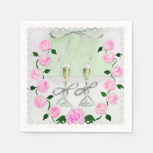 Waterverf Rozen en Champagne Servetten (Voorkant)