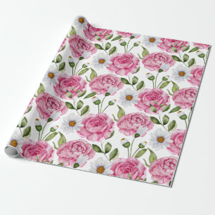 Waterverf Rozen en Daisy Flowers Cadeaupapier