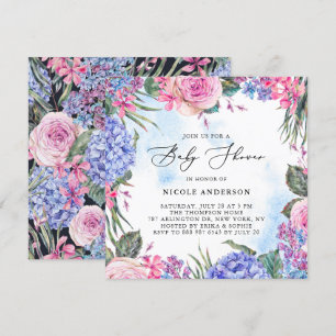 Waterverf Rozen en Hydrangeas Baby shower Kaart