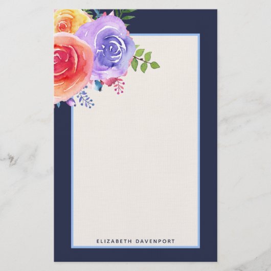 Waterverf Rozen Floral Bouquet Briefpapier (Voorkant)