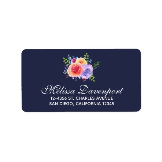 Waterverf Rozen Floral Bouquet Etiket (Voorkant)